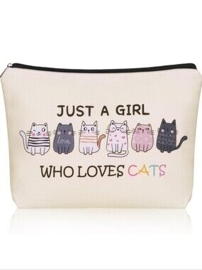 Just A Girl Who Loves Cats Cream Cat Print Pouch